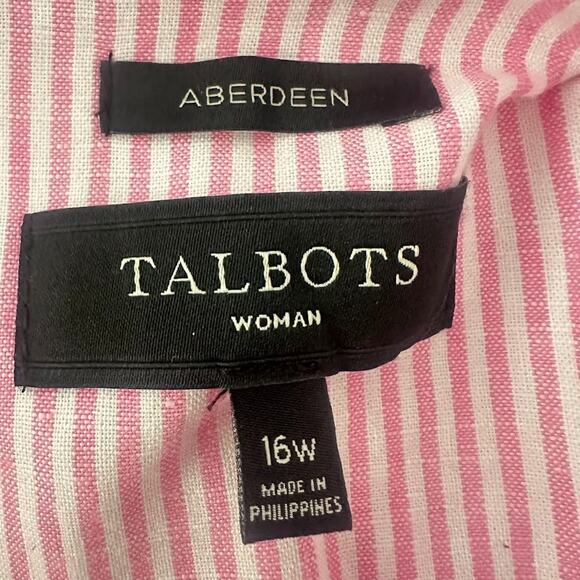 Talbots Aberdeen Linen Blend Blazer Pink White Striped Size 16W Office Coastal - Picture 6 of 9